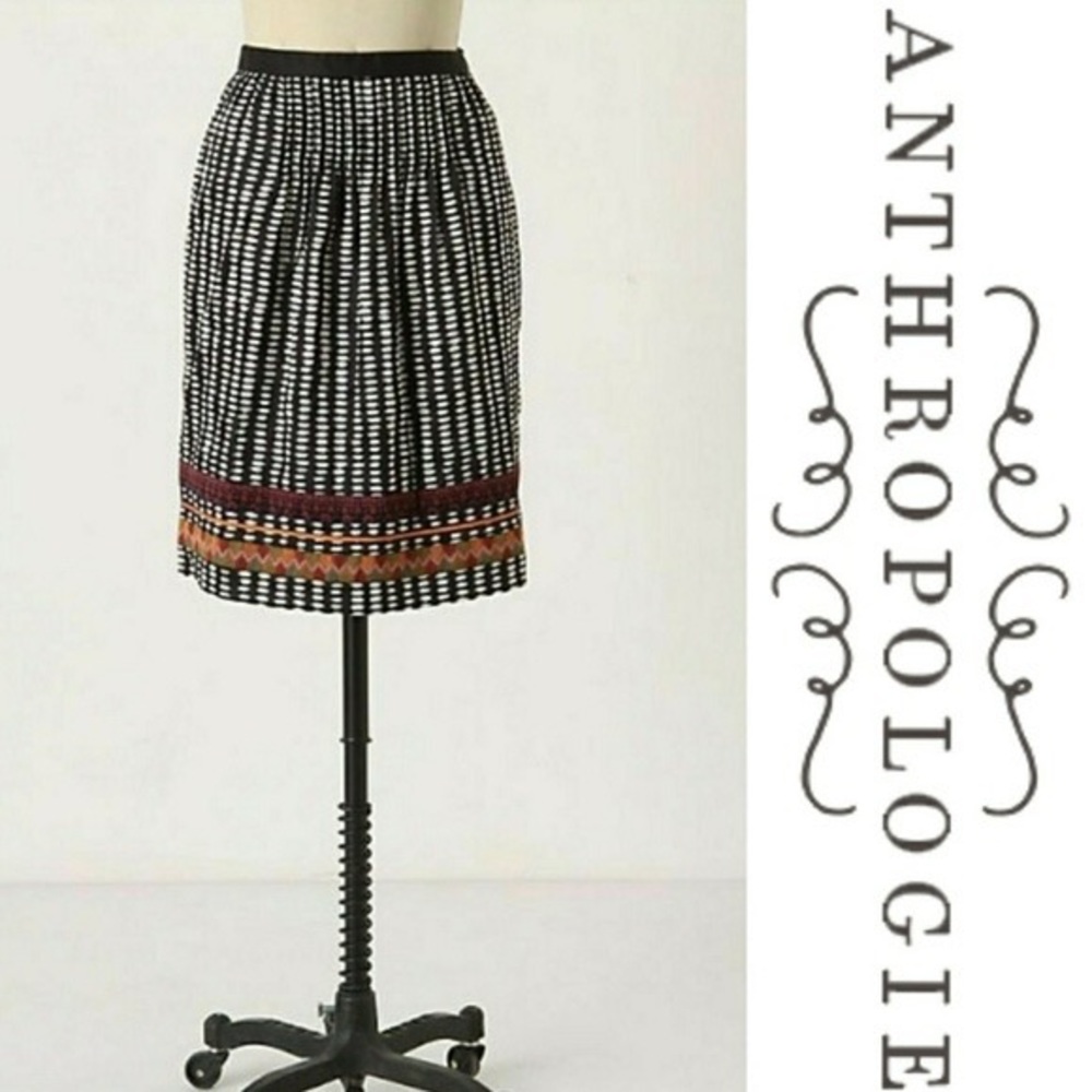 Anthropologie Edme & Esyllte 2 Ribbon Skirt Pleats Beribboned Rings Black White